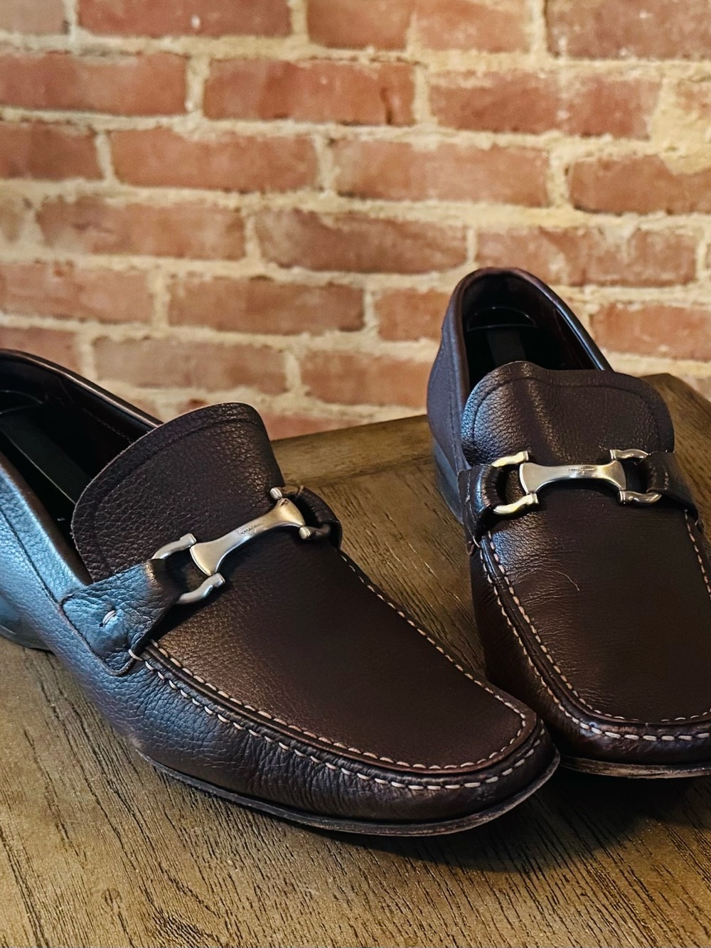 Salvatore Ferragamo Men's Dark Brown Leather Bit Loafers